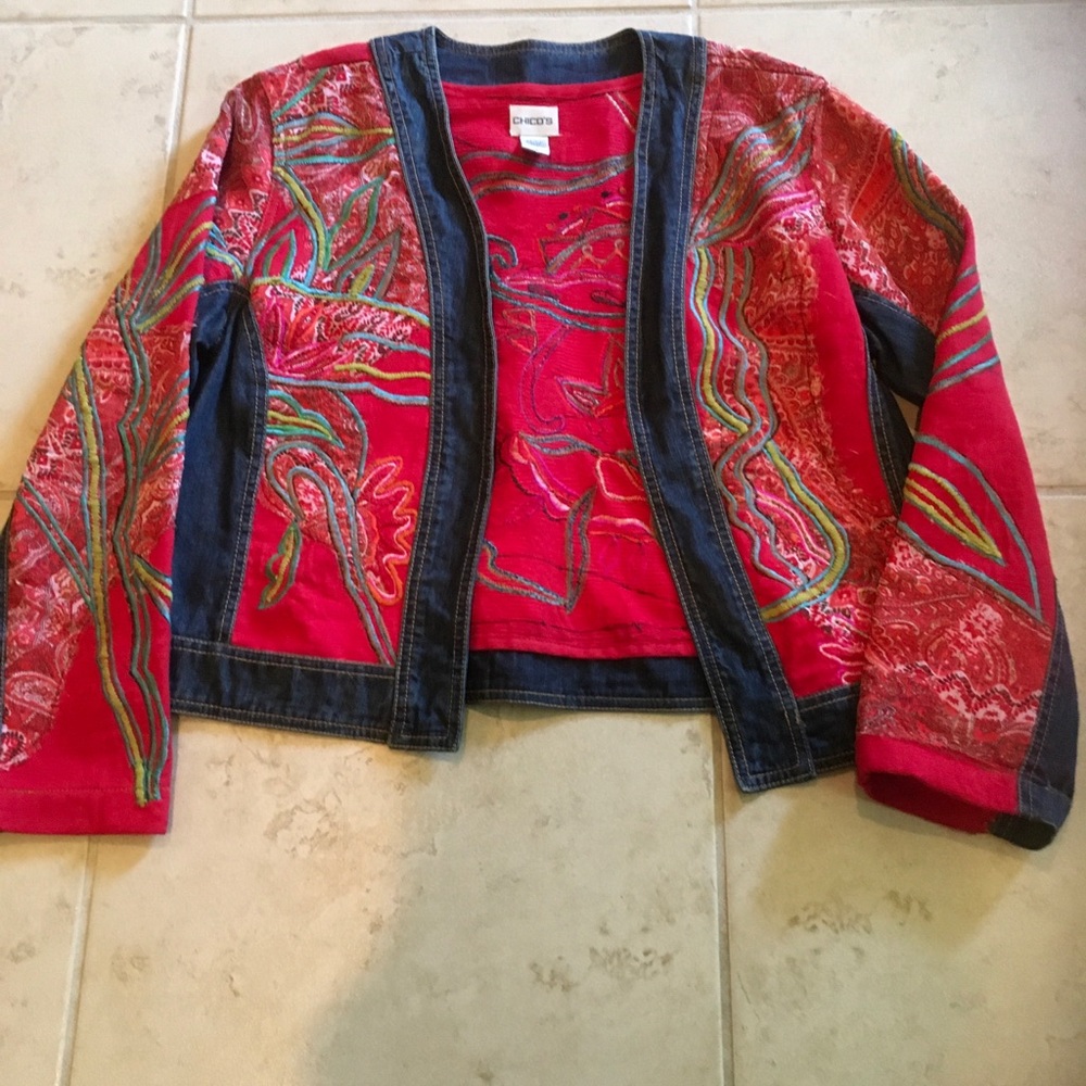 Chico's Red Embroidered Jacket
